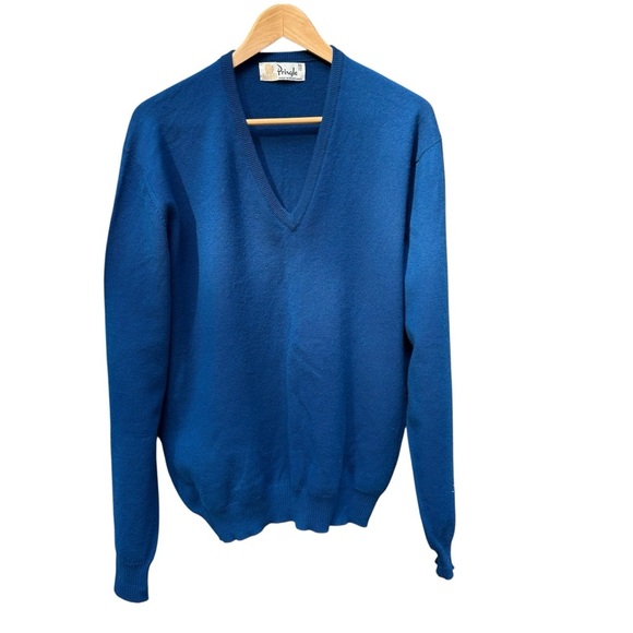 Vintage Pringle Mens Blue V-Neck Sweater Blue 100% Pure Lambswool Classic  L - Picture 1 of 9